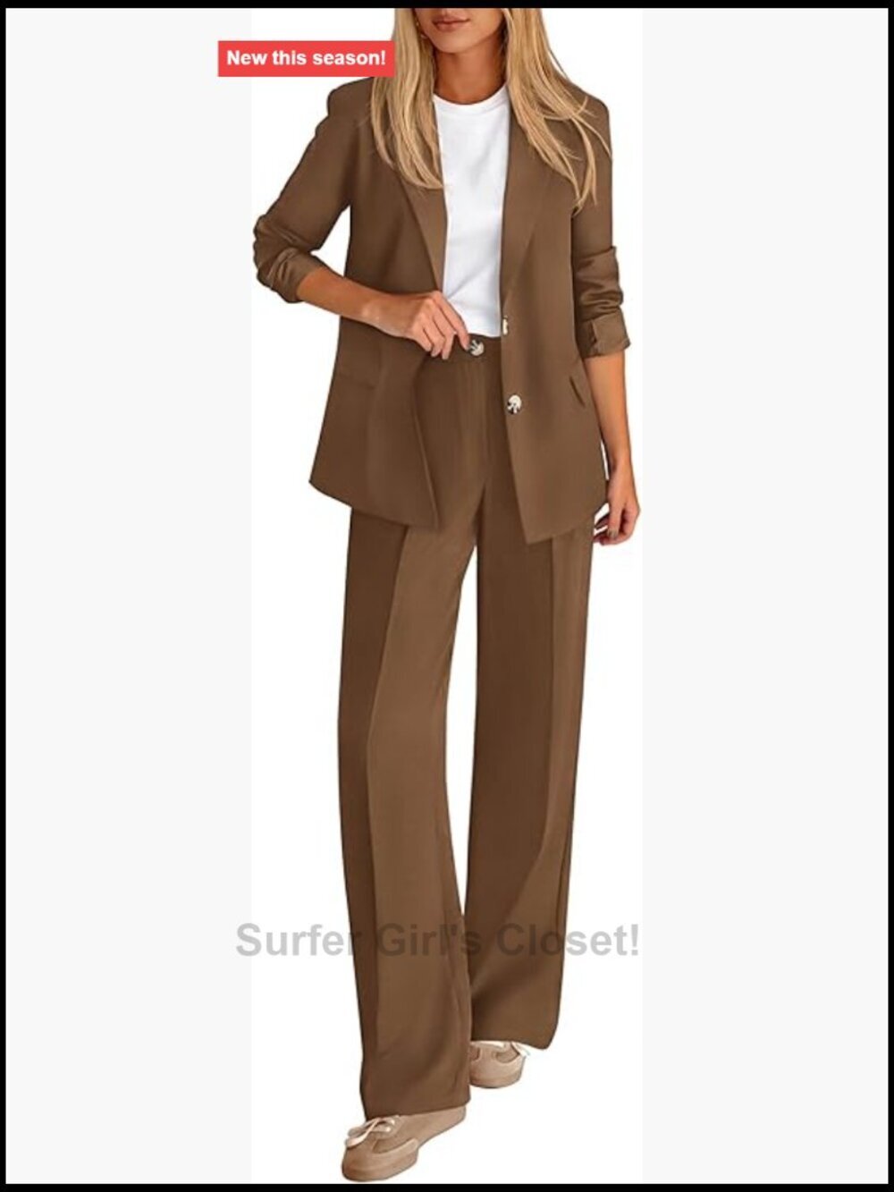 2 Pc Business Suit Set Blazer Wide Leg Pantsuit for Work Interview